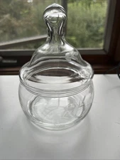 Vintage Clear Pattern Glass Avon Covered Round Candy Dish Old Bowl Lid with Knob