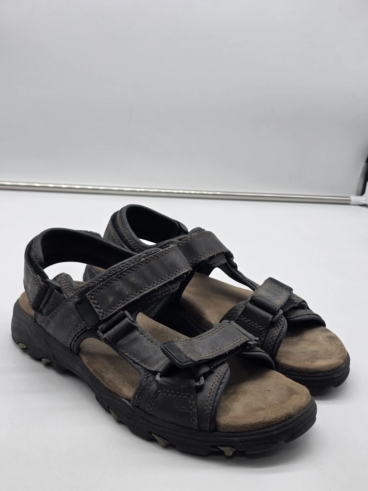 Croft & Barrow Sandals Shoes Mens Size 9 Brown Hook Loop Strap Comfort Damage