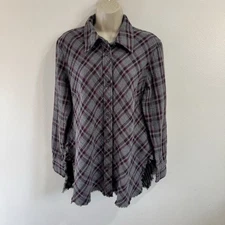 Cabi Highland Flannel Shirt Jacket Shacket M Plaid Gray Purple Grunge Goth
