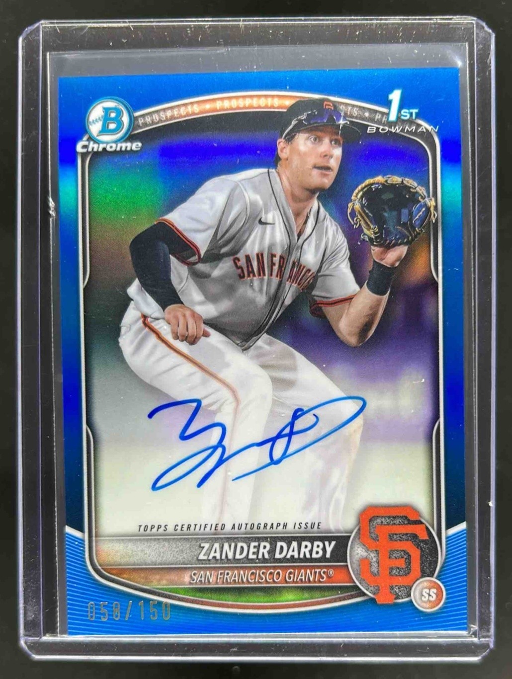 2025 Bowman Chrome Zander Darby Auto Blue Refractor 1st Prospect #58/150 Giants