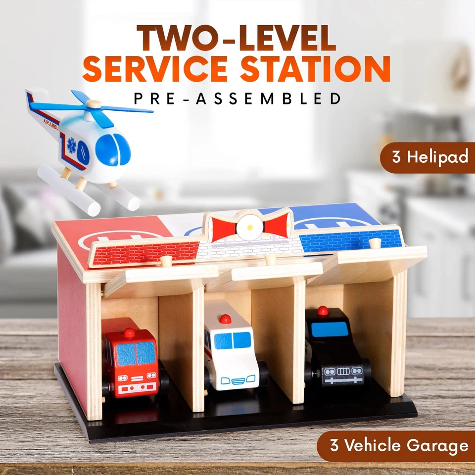 Rescue Station Kids Playset - 2-Level, 3-Bay Parking Garage Toy Set with Fire... - Image 4 of 4