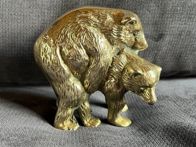 Vintage Solid Brass Mating Bears Figurine Humping Love Couple Paperweight MCM