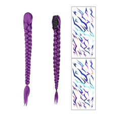 28 Inch Pre-Braided Clip In Hair Extensions Ponytail Purple Gothic Costume