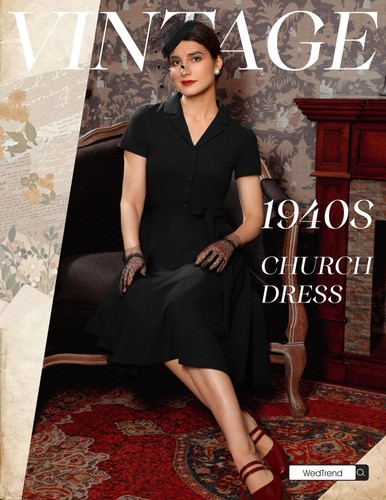 Vintage Women Tea Dress, A-Line Summer Retro Cocktail Party Dress for Church ... - Picture 2 of 5