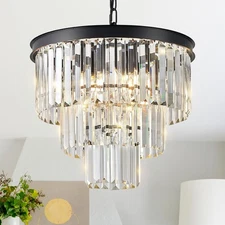 Crystal Chandeliers 16" Small Black Pendant Light 3 Tiers K9 Ceiling Round BLACK