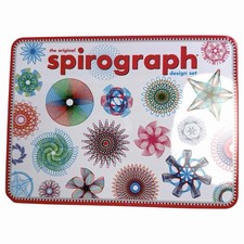 Travel Spirograph Design Set Metal Tin Gears Wheels Pens Pad Guide Drawing Kit