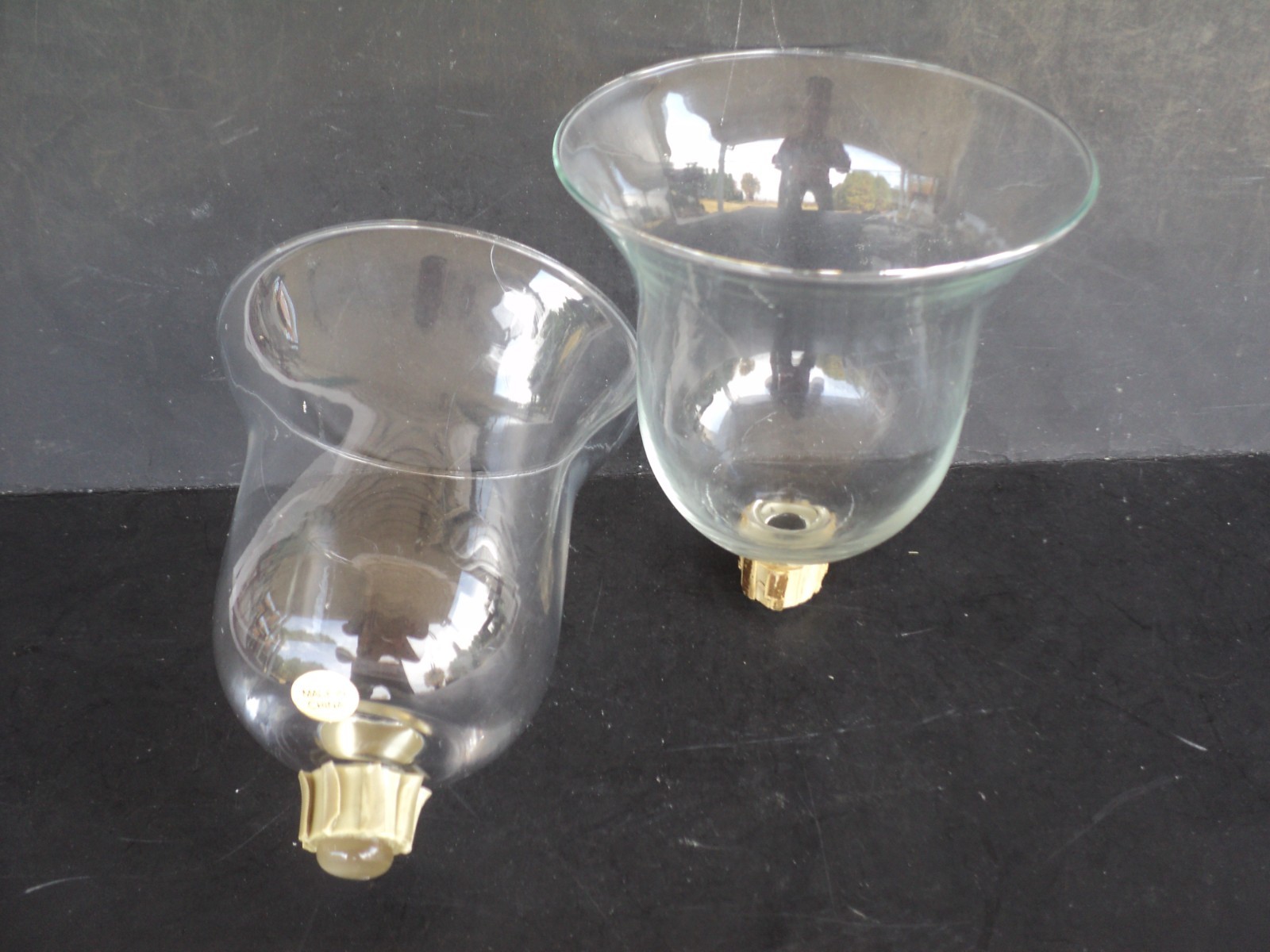 Homco Set of 2 Votive Cups Clear Glass Bell Shaped Peg Candle Holders Vintage
