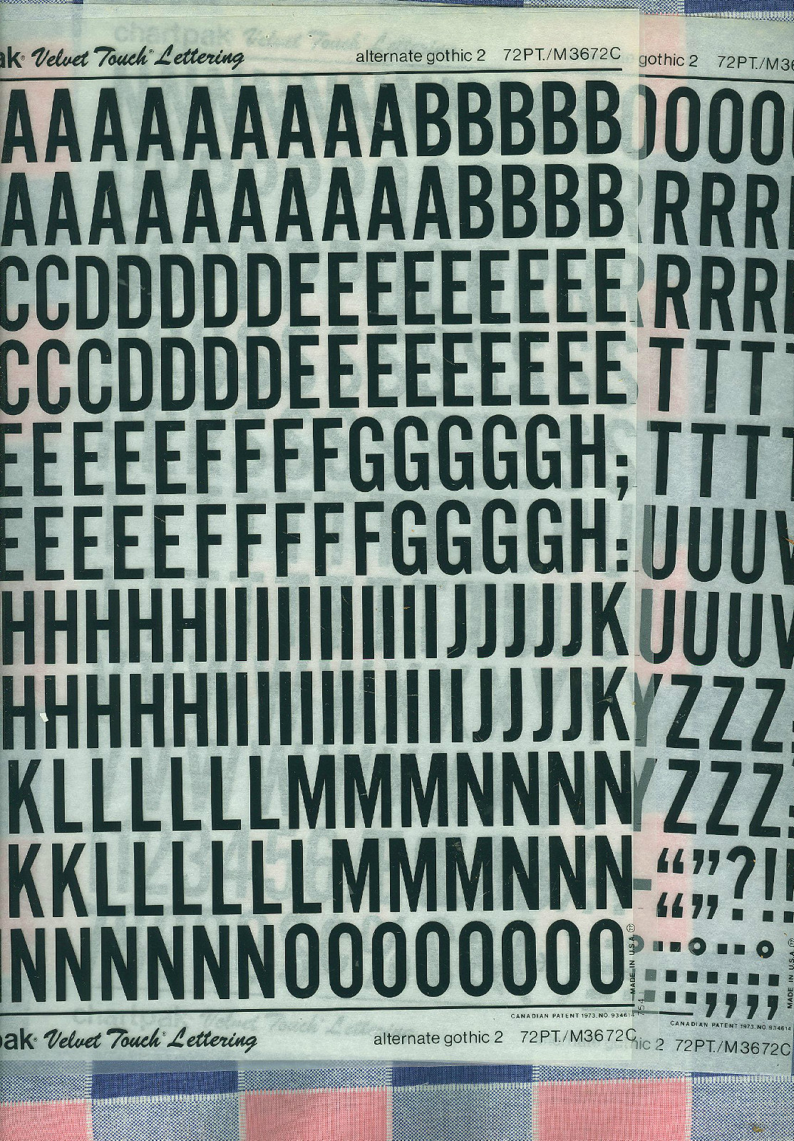 a. Chartpak Velvet Touch Lettering 1 Sheet Wide Variety Choice Use Drop