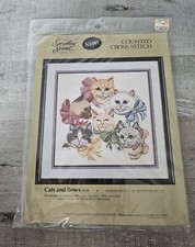 Vintage 1987 Something Special Cats and Bows 50340 Counted Cross Stitch Kit 241c