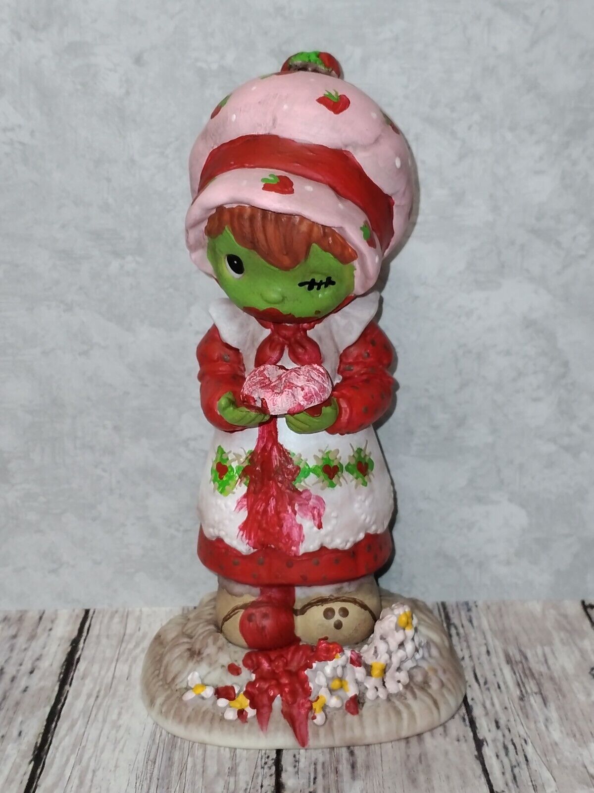 Custom Altered Precious Moments Figurine, Upcycled - Zombie Strawberry Shortcake