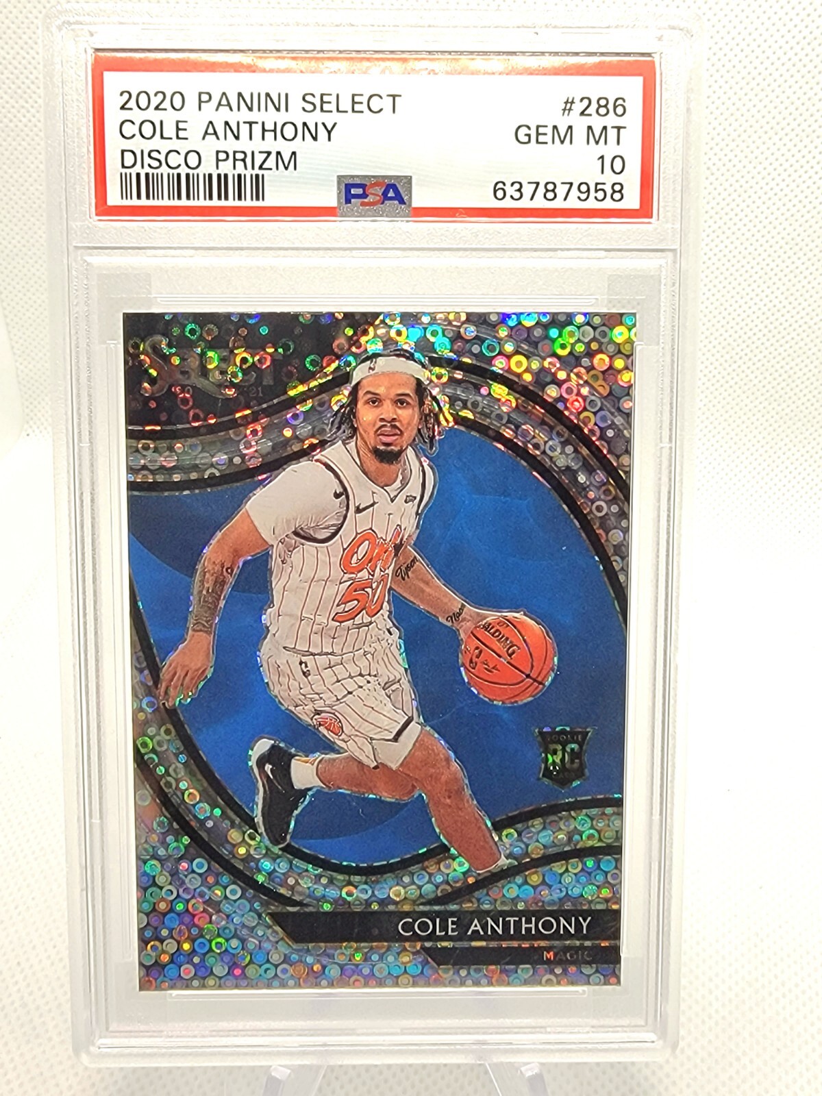 2020 Panini Select Cole Anthony Courtside Fast Break Disco Prizm Rookie PSA 10