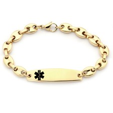 CUSTOM ENGRAVE Medical Alert ID Yellow Gold Stainless Oval Link Bracelet