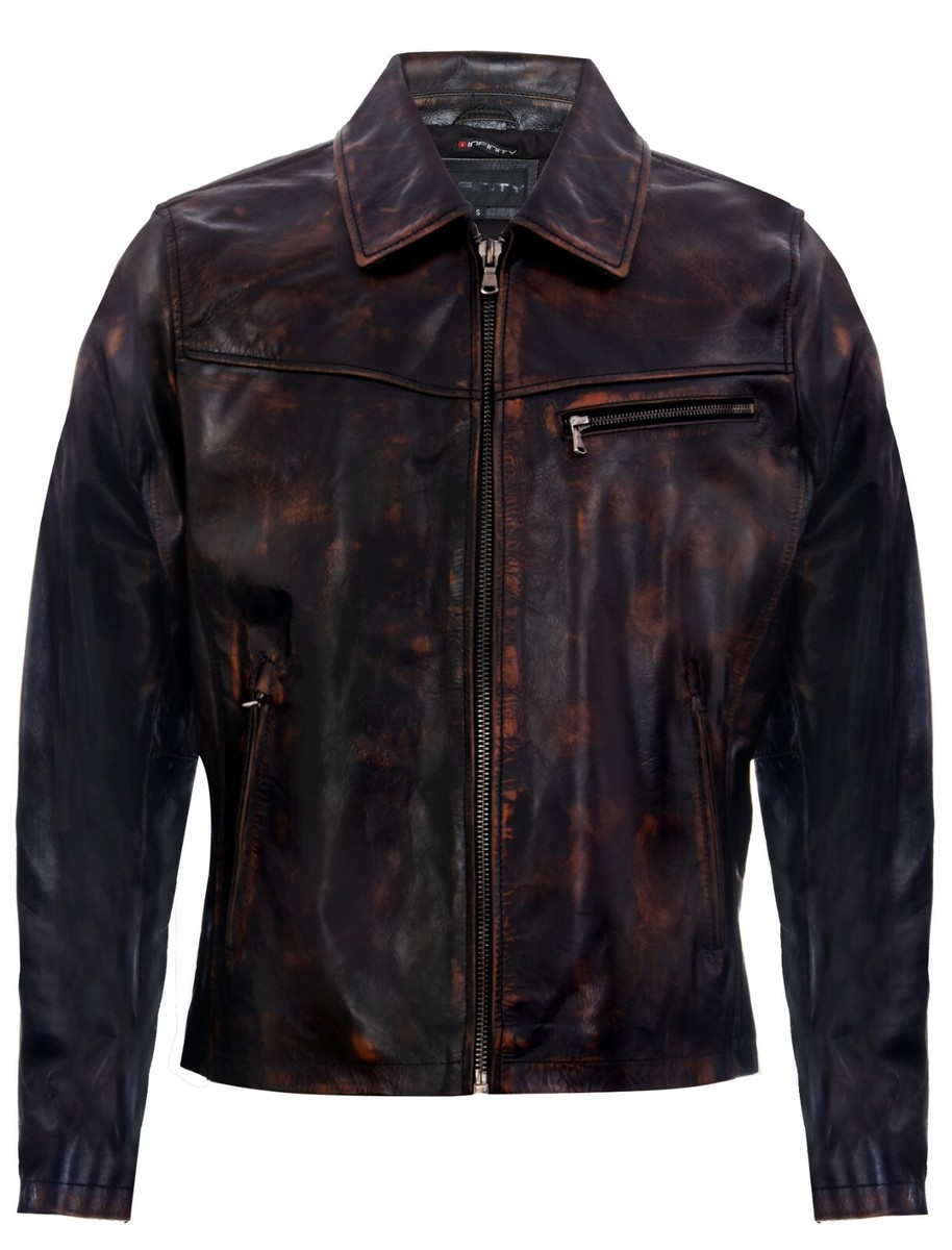Men's Brown Vintage Retro Casual Zipped 100% Leather Biker Jacket