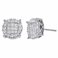 14K WeißGold Prinzessin Diamant Soleil Sammlung Kreis Ohrstecker 1 Ct