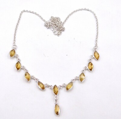 6 Gm 925 Sterling Silver Natural Citrine Cut Stone Handmade Necklace 19.2'' M2030