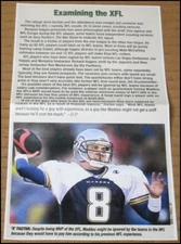 2001 Tommy Maddox XFL TSN Clipping Article Photo Los Angeles Xtreme LA VTG