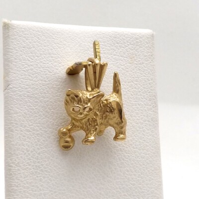 14K Gold verspielt Katze Kätzchen Kätzchen Garn Kugel Charm Anhänger Neu Michael Anthony