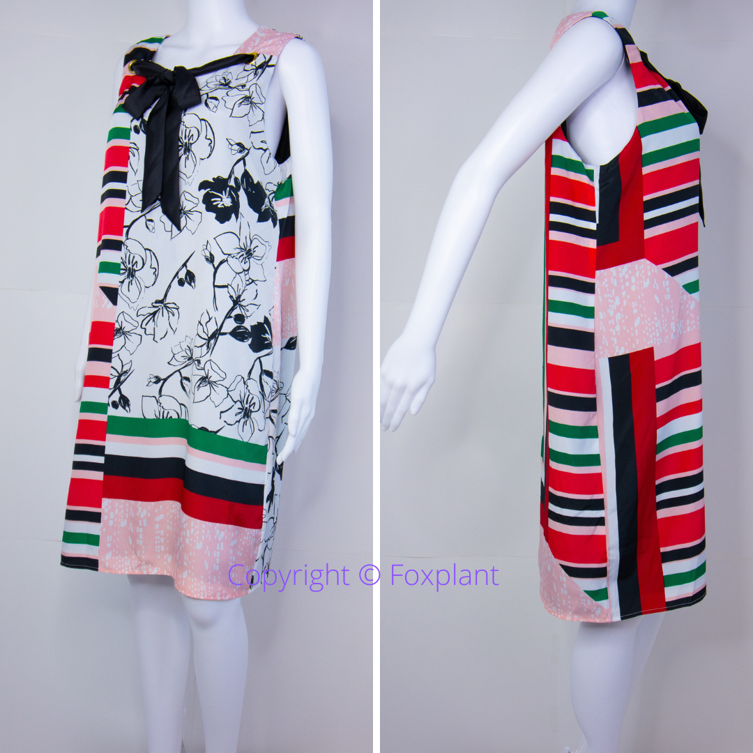 NEW SLNY floral print tie neck color block sleeveless dress, 14W