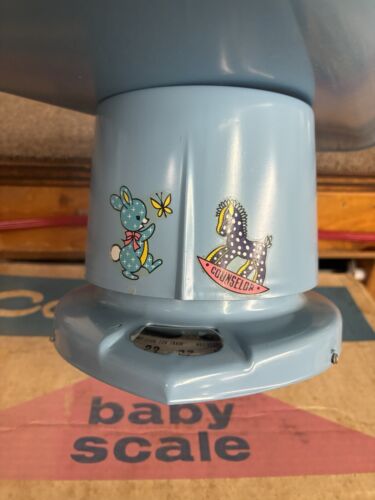Vintage Counselor Metal Baby Scale 1950's Baby Room Decor Blue Bunny Horse - Picture 3 of 6