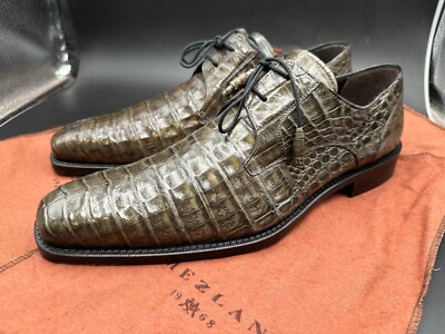 Mezlan Size 9 M Crocodile  Gray Lace Up Spain Dress Shoes MEN'S