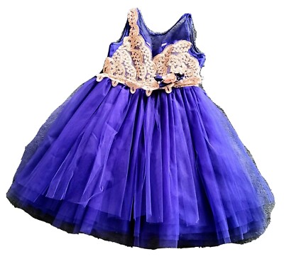 Beautiful Girls Party Fancy Dress Size 12, Blue with Cream-Laced