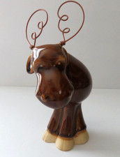 Big Sky Carvers Glazed Ceramic Brown Moose With Wire Antlers Figurine Whimsical