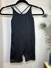 All In Motion Girls Leotard L Large 10/12 Black Bike One Piece Seamless