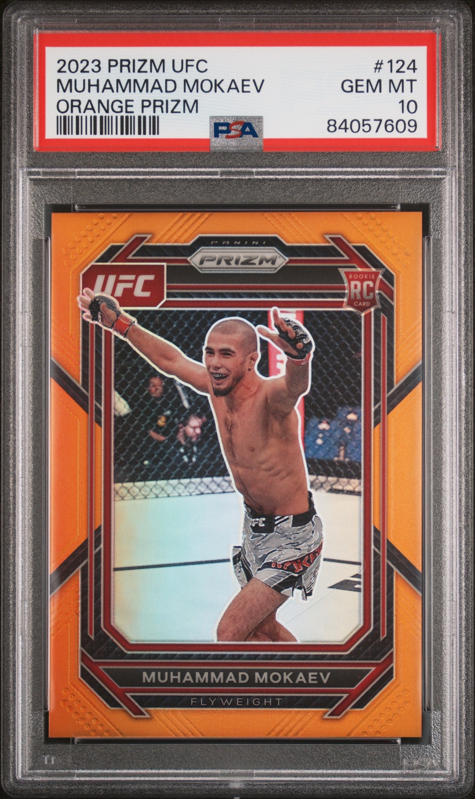 2023 PANINI PRIZM UFC ORANGE PRIZM #124 MUHAMMAD MOKAEV 13/99 PSA 10
