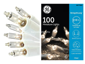 GE 100COUNT CLEAR WHITE MINI STRING LIGHTS w/GREEN WIRE