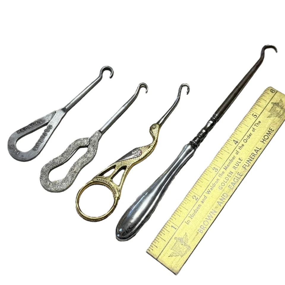 Ganchos de botón antiguos de plata esterlina para zapatos/guantes/prendas publicidad de metal Foto 2 de 4