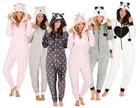 Womens Novelty Hooded 3D Onezee Fleece Pyjamas Dress Up All In One Character Pjs