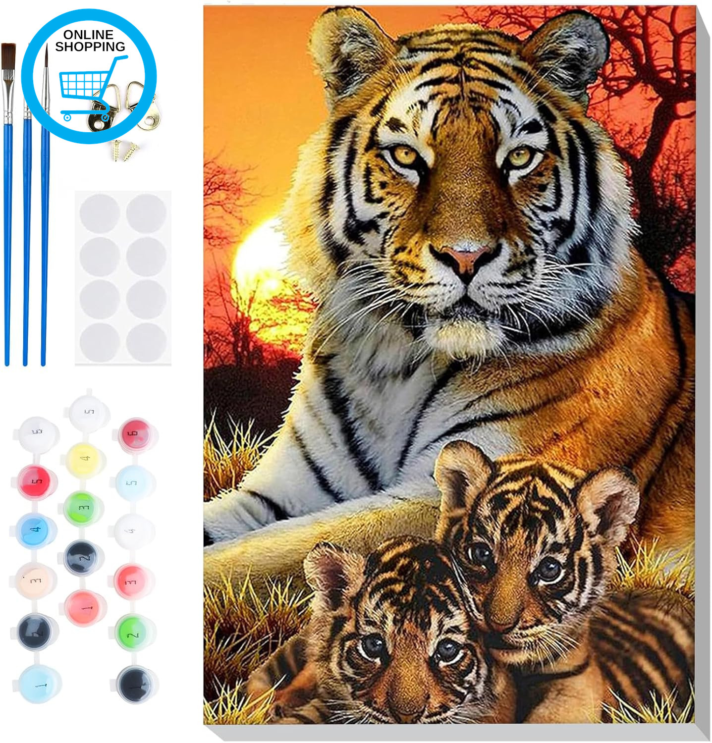 Paint by Numbers Tiger for Adults Beginner with Frame, Tiger Painting by Numbers