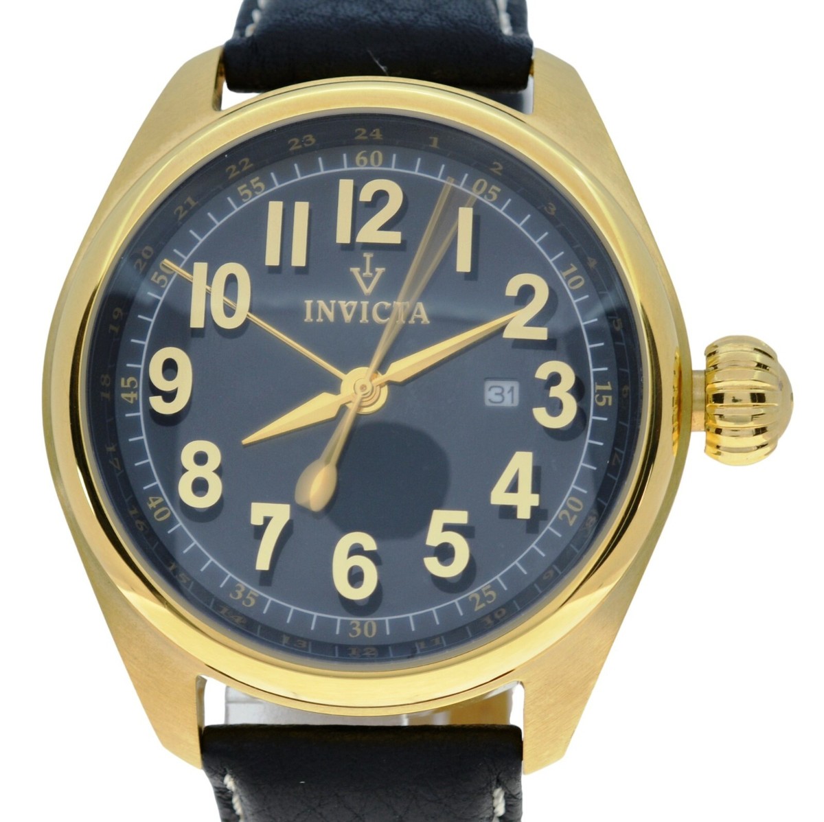 Men's 47mm Invicta Vintage Collection GMT Gold Tone SS Leather