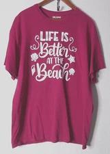 Gildan Womans Size XL T-shirt Life is Better at the Beach Fuscia Short Sleeve