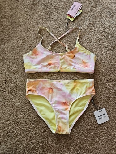 Hurley Mädchen Carissa Moore Bikini Badeanzug, Größe Large - Aloha Hibiskus NEU $ 50