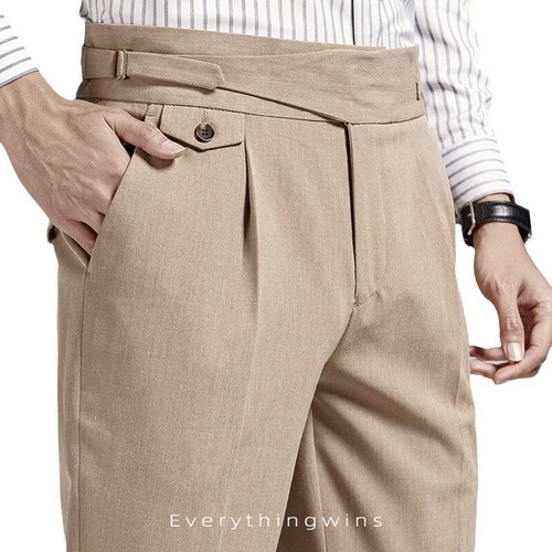 Naples Trousers Mens Cropped Pants Straight Business Pants High Waist Slim Pants - Picture 5 of 22