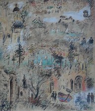 Splendido quadro di Michele Cascella "Love in Portofino". Tecnica mista anni '50