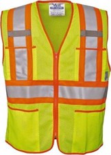 Viking U6112G-M High Visibility Vest: Medium Lime, Zipper Closure, 4 Pocket