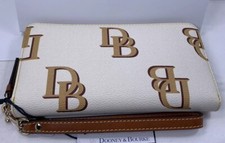 Dooney Bourke Monogram Large Zip Around Wristlet Wallet Clutch Beige