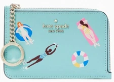 R Kate Spade Medium L-Zip Card Holder Splash Pool Float K7200 NWT $129 Retail F