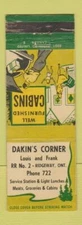 Matchbook Cover - Dakin's Corner Ridgeway ON WORN POOR BACK