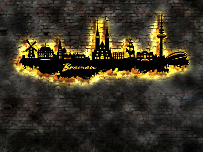220cm LED Skyline Bremen Silhouette  Tattoo Wandsticker Aufkleber Buch AK Karte