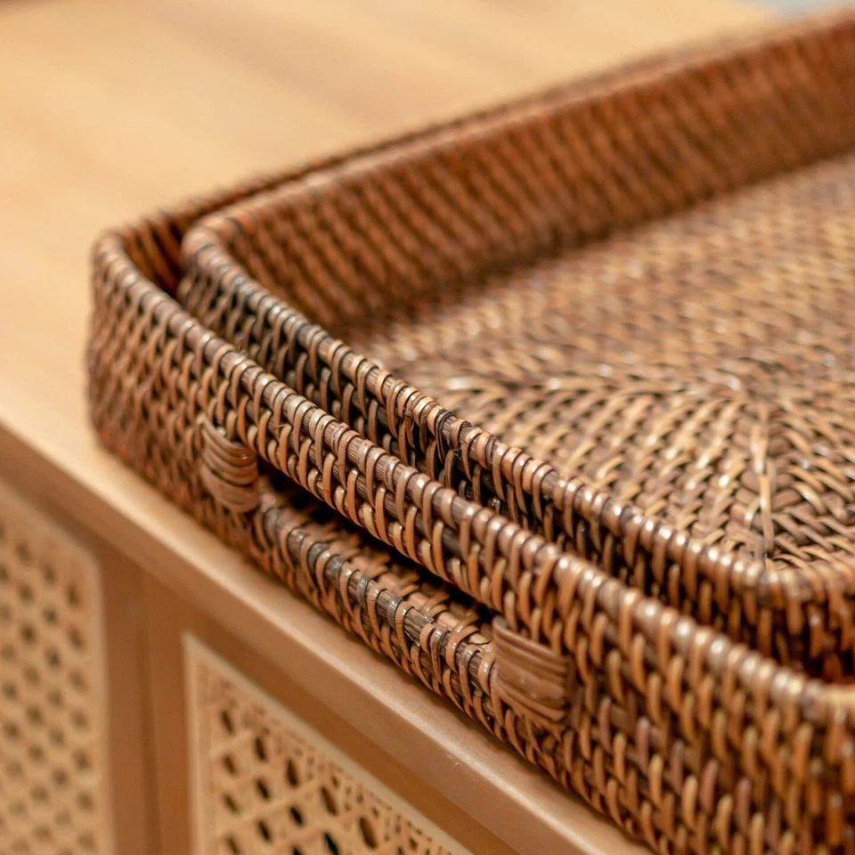 Vassoio rettangolare in rattan misura grande L - Immagine 3 di 4