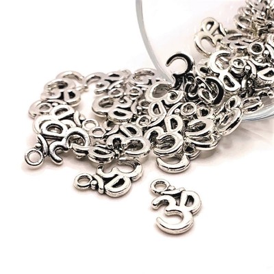 4, 20 or 50 BULK pcs Small Silver Om Charms, Double Sided - US Seller - AS043