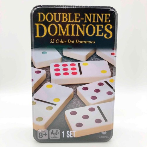 New Sealed DOUBLE NINE Dominoes Set Of 55 Color Dot W Storage Tin new-sealed-double-nine-dominoes-set-of-55-color-dot-w-storage-tin