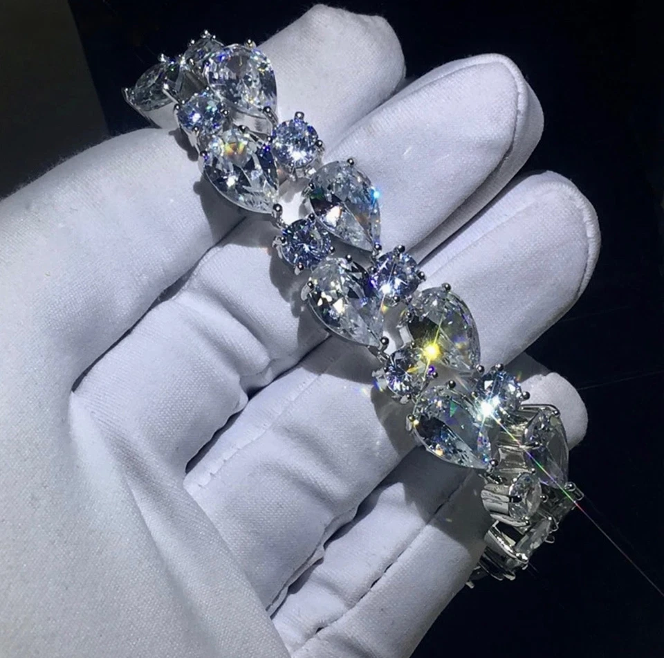 "Pulsera de tenis enchapada en oro blanco de 14k hecha con piedra de cristal de Swarovski 6,5""" Foto 3 de 4