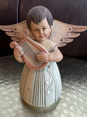 Anri Wood Toriart Italy Carved Angel With Harp Lyre NOTE Top Only 4.5”