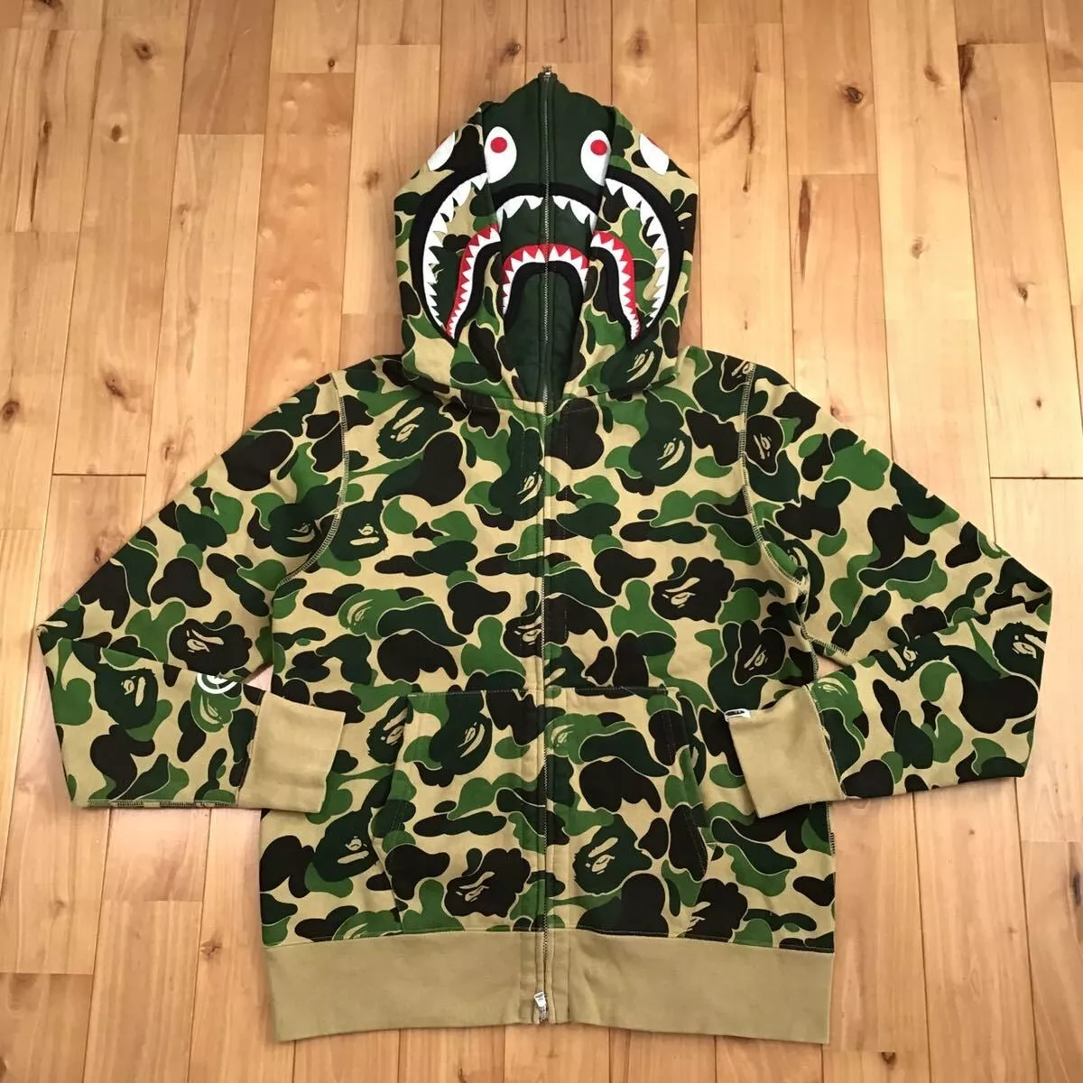 BAPE Double shark full zip hoodie ABC camo green A Bathing Ape Size M