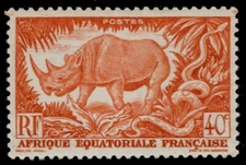 FRENCH EQUATORIAL AFRICA 168 - Colonial Heritage "Black Rhinoceros" (pb97449)