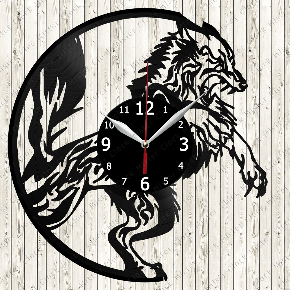 Wolf Vinyl Record Wall Clock Decor Handmade 5995